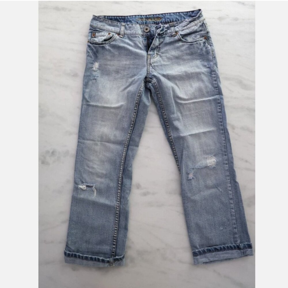 Vintage American Eagle Hipster Jeans Womens 8 Blue Distress Cropped Y2K